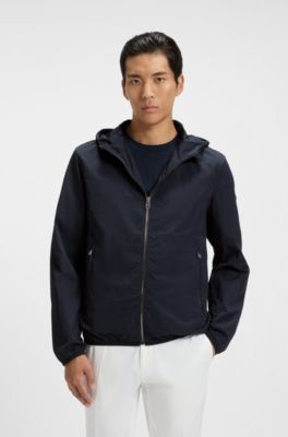Water-repellent jacket in crinkle fabric with adjustable hood, Dark Blue