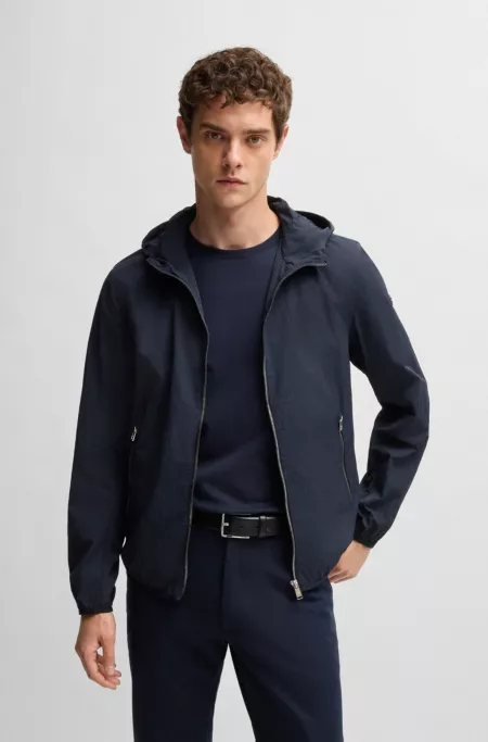 Water-repellent jacket in crinkle fabric with adjustable hood