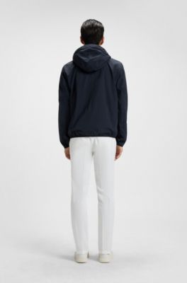 Water-repellent jacket in crinkle fabric with adjustable hood, Dark Blue