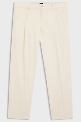 Tapered-fit trousers in stretch twill, Natural