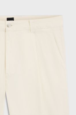 Tapered-fit trousers in stretch twill, Natural
