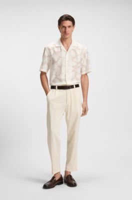 Tapered-fit trousers in stretch twill, Natural