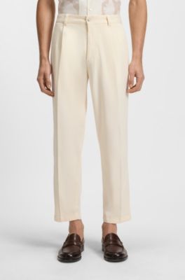Tapered-fit trousers in stretch twill, Natural