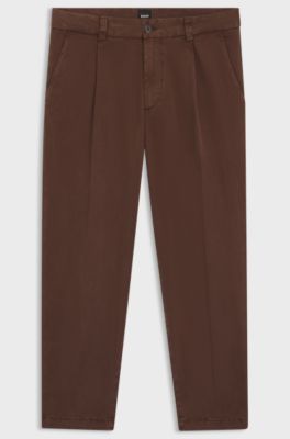 Tapered-fit trousers in stretch twill, Dark Brown
