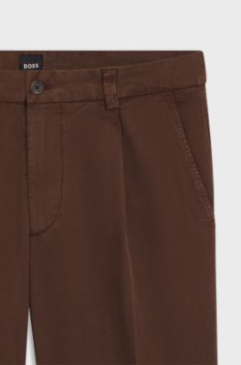 Tapered-fit trousers in stretch twill, Dark Brown