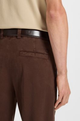 Tapered-fit trousers in stretch twill, Dark Brown