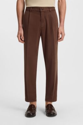 Tapered-fit trousers in stretch twill, Dark Brown