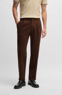 Tapered-fit trousers in stretch twill, Dark Brown