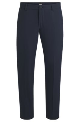 Regular-fit trousers in comfort satin, Dark Blue