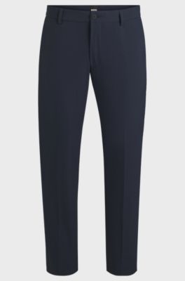 Regular-fit trousers in comfort satin, Dark Blue