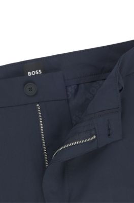 Regular-fit trousers in comfort satin, Dark Blue