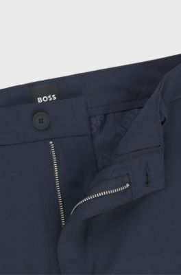 Regular-fit trousers in comfort satin, Dark Blue