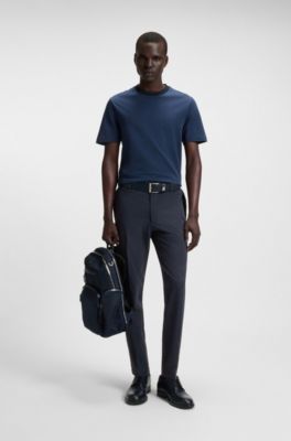 Regular-fit trousers in comfort satin, Dark Blue