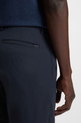 Regular-fit trousers in comfort satin, Dark Blue