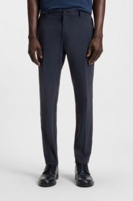 Regular-fit trousers in comfort satin, Dark Blue