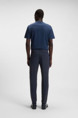 Regular-fit trousers in comfort satin, Dark Blue