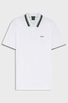 Paddy polo shirt in cotton piqu&eacute; with striped collar, White