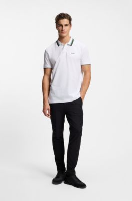 Paddy polo shirt in cotton piqu&eacute; with striped collar, White
