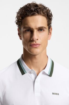 Paddy polo shirt in cotton piqu&eacute; with striped collar, White