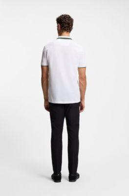 Paddy polo shirt in cotton piqu&eacute; with striped collar, White