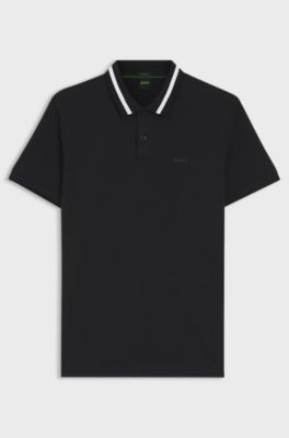 Paddy polo shirt in cotton piqu&eacute; with striped collar, Dark Blue