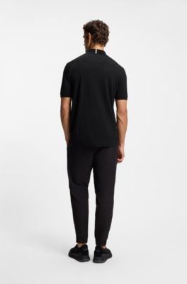 Active cotton-blend polo shirt with block stripe, Black