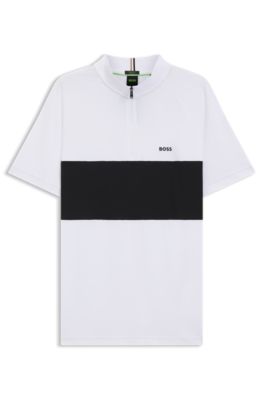 Active cotton-blend polo shirt with block stripe, White / Black