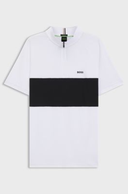 Active cotton-blend polo shirt with block stripe, White / Black