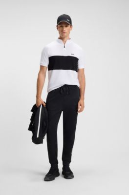 Active cotton-blend polo shirt with block stripe, White / Black