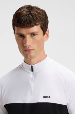 Active cotton-blend polo shirt with block stripe, White / Black