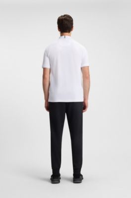 Active cotton-blend polo shirt with block stripe, White / Black