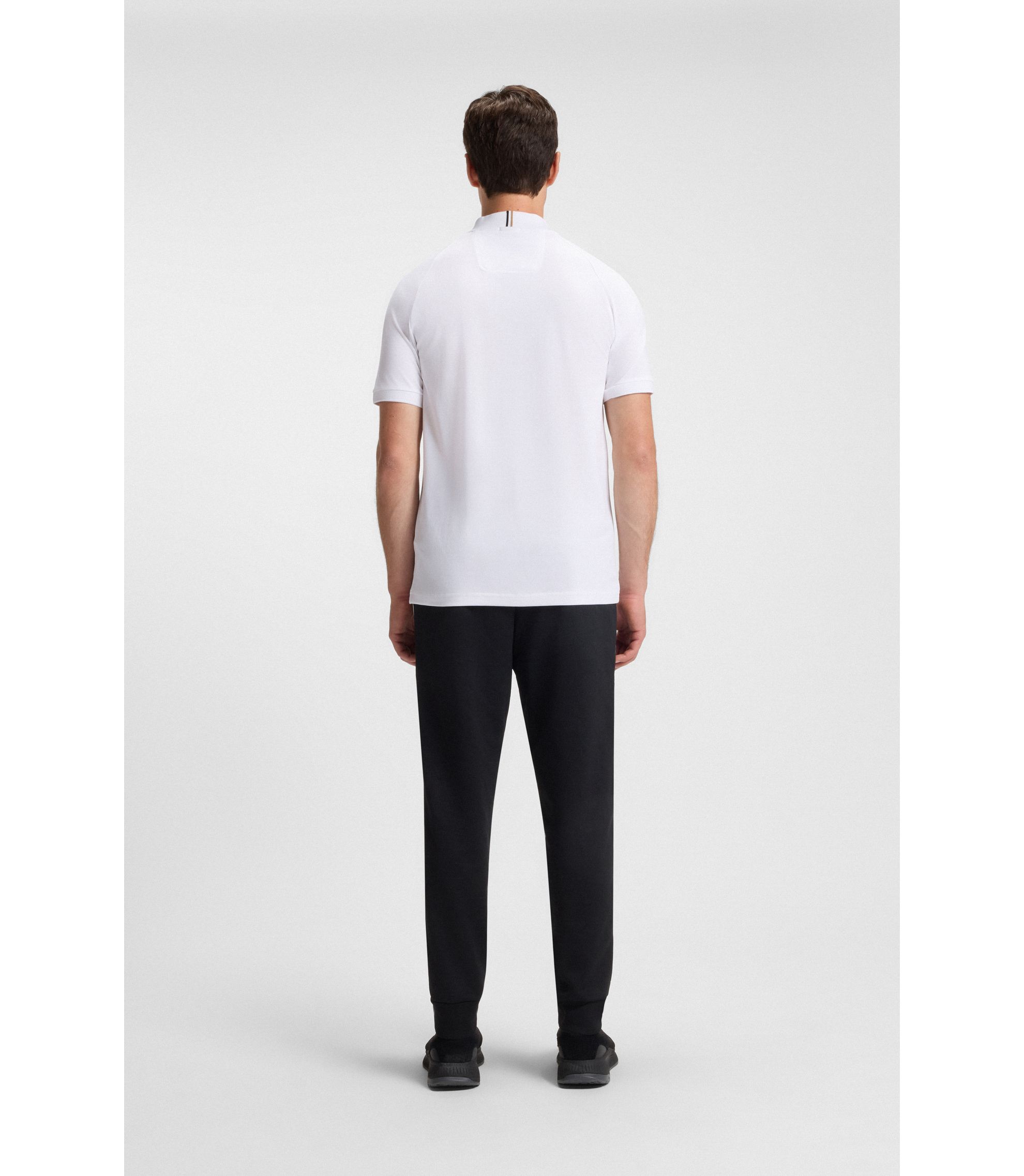 BOSS - Active cotton-blend polo shirt with block stripe - White