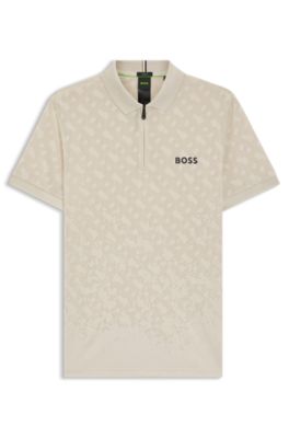 Active quick-dry polo shirt with gradient monogram jacquard, Light Beige