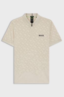 Active quick-dry polo shirt with gradient monogram jacquard, Light Beige