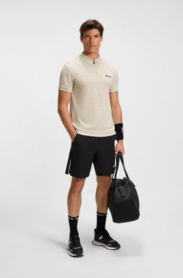 Active quick-dry polo shirt with gradient monogram jacquard, Light Beige