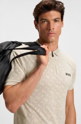 Active quick-dry polo shirt with gradient monogram jacquard, Light Beige