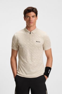 Active quick-dry polo shirt with gradient monogram jacquard, Light Beige