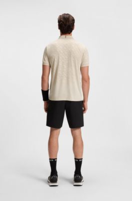 Active quick-dry polo shirt with gradient monogram jacquard, Light Beige