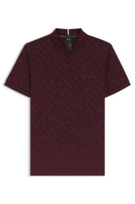 Active quick-dry polo shirt with gradient monogram jacquard, Dark Red