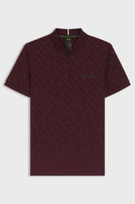Active quick-dry polo shirt with gradient monogram jacquard, Dark Red