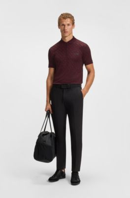 Active quick-dry polo shirt with gradient monogram jacquard, Dark Red