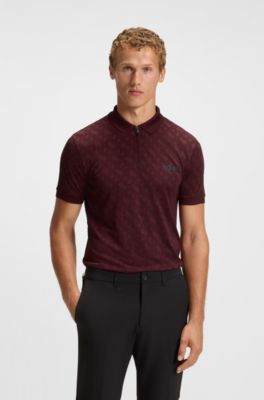 Active quick-dry polo shirt with gradient monogram jacquard, Dark Red