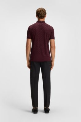 Active quick-dry polo shirt with gradient monogram jacquard, Dark Red