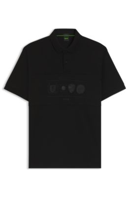 Cotton-jersey polo shirt with golf artwork, Black