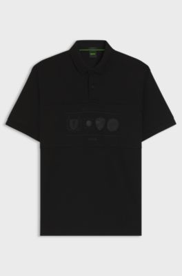 Cotton-jersey polo shirt with golf artwork, Black