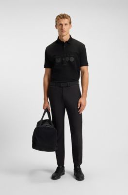Cotton-jersey polo shirt with golf artwork, Black