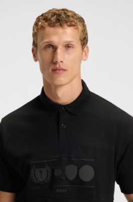 Cotton-jersey polo shirt with golf artwork, Black