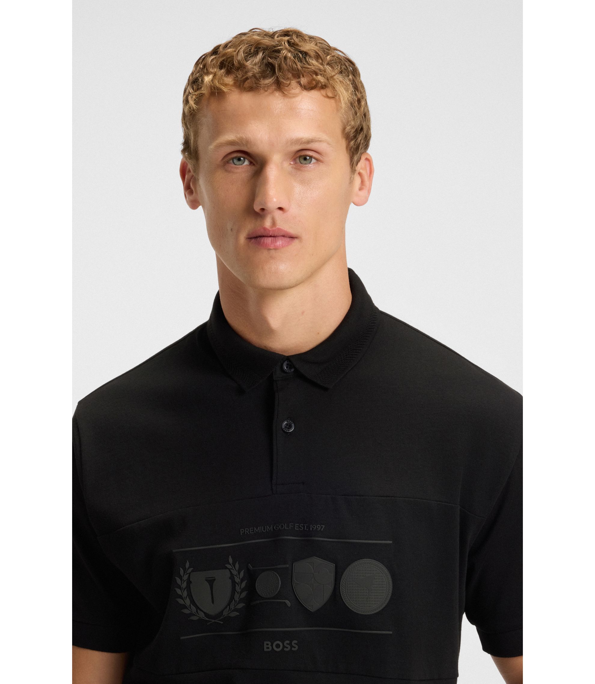 BOSS - Cotton-jersey polo shirt with golf artwork - Black