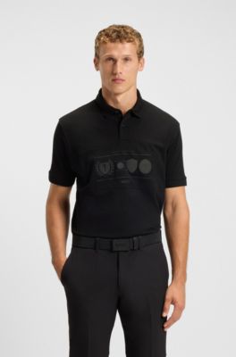 Cotton-jersey polo shirt with golf artwork, Black