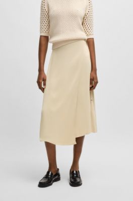 Midinederdel med sl&aring; om-design i satin, Lys beige